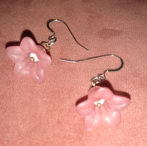 Solid 925 REAL Sterling Silver Wires Pink Flower Blossom Earrings Flowers New